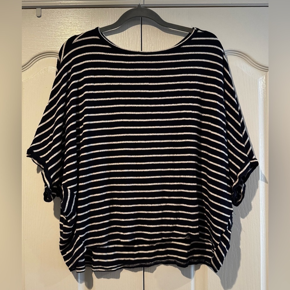 Michael Stars Navy and White Striped Short Sleeve Top - Size XXL